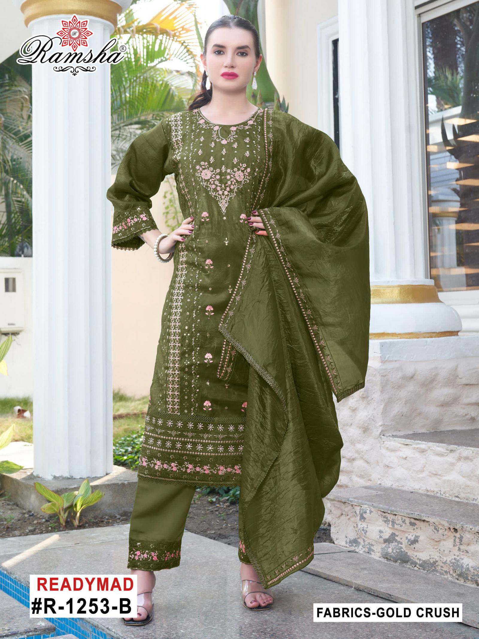 R 1253 Nx By Ramsha Gold Crush Readymade Suits Suppliers In India